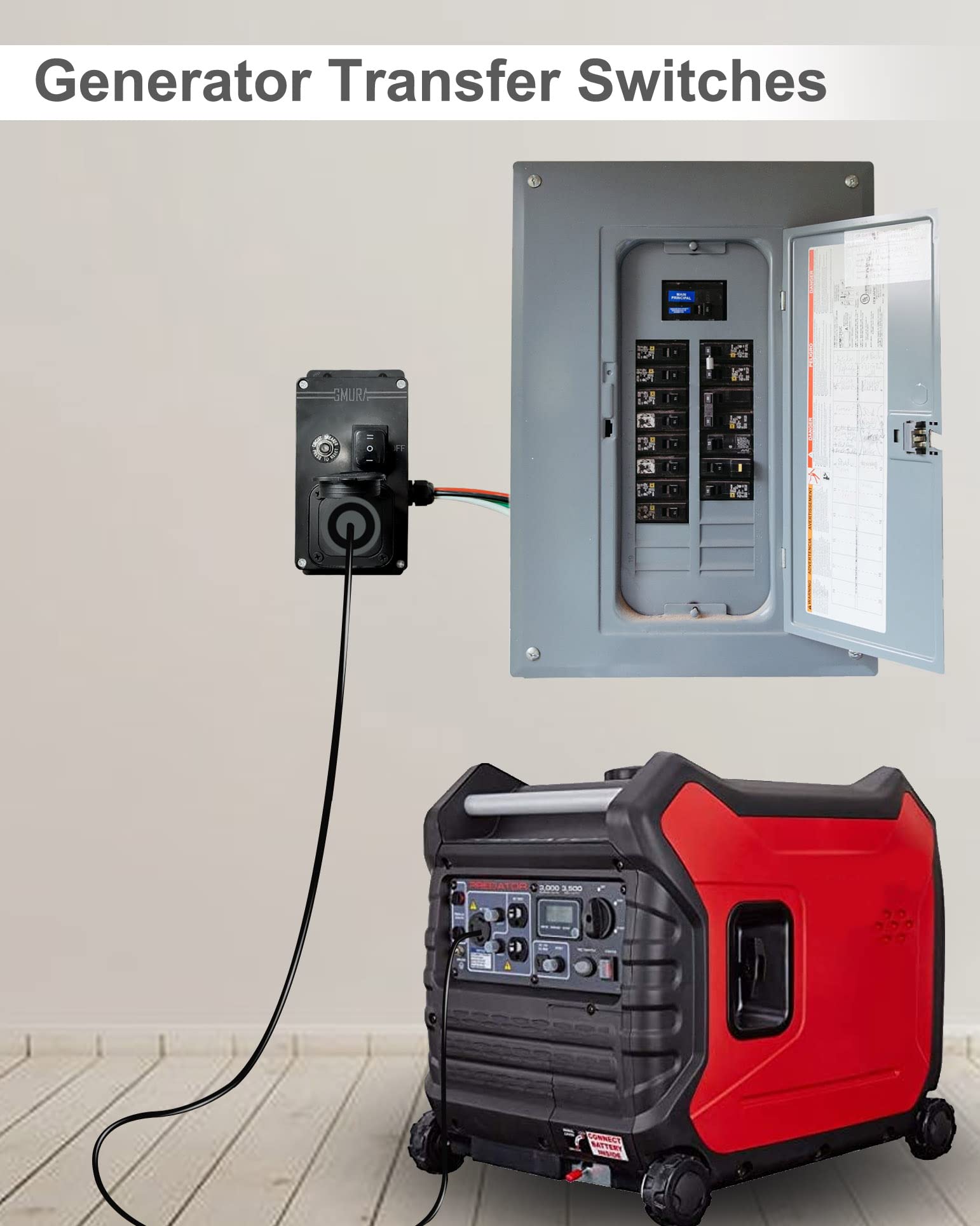 Waterproof Generator Transfer Switch NEMA 5-15P, 15 Amp 120V Transfer Switch for Generators Indoor and Outdoor, with Circuit Breaker