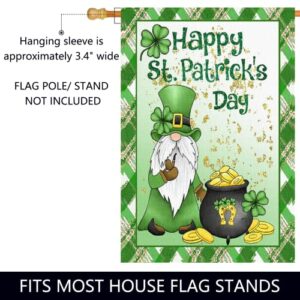 Surfapans Happy St Patricks Day Gnome House Flag 28x40 Inch Double Sided Outside Burlap Green Shamrock Clover Gold Coin Large Outdoor Yard Flags Porch Home Farmhouse Decoration