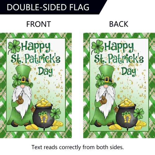 Surfapans Happy St Patricks Day Gnome House Flag 28x40 Inch Double Sided Outside Burlap Green Shamrock Clover Gold Coin Large Outdoor Yard Flags Porch Home Farmhouse Decoration