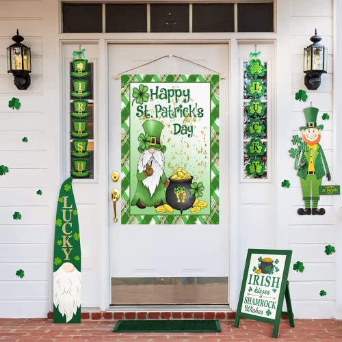 Surfapans Happy St Patricks Day Gnome House Flag 28x40 Inch Double Sided Outside Burlap Green Shamrock Clover Gold Coin Large Outdoor Yard Flags Porch Home Farmhouse Decoration