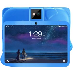 7 inch kids tablet, 2.4g 5g dual screen wifi and 5.0 bluetooth connection, 4gb ram and 32gb memory, 5000mah capacity, 6 to 10 small endurance time for kids reading taking photos video music(blue)