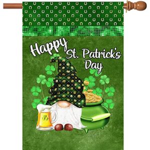 surfapans happy st patricks day gnome house flag 28x40 inch double sided green shamrock clover outside burlap gold coin beer large outdoor yard flags porch home farmhouse decoration
