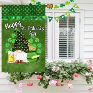 Surfapans Happy St Patricks Day Gnome House Flag 28x40 Inch Double Sided Green Shamrock Clover Outside Burlap Gold Coin Beer Large Outdoor Yard Flags Porch Home Farmhouse Decoration