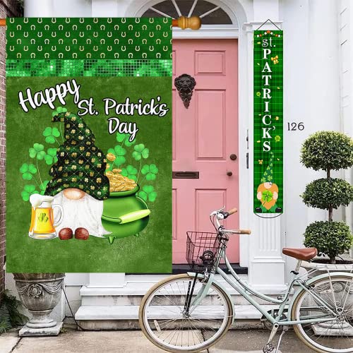 Surfapans Happy St Patricks Day Gnome House Flag 28x40 Inch Double Sided Green Shamrock Clover Outside Burlap Gold Coin Beer Large Outdoor Yard Flags Porch Home Farmhouse Decoration