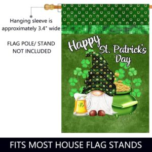 Surfapans Happy St Patricks Day Gnome House Flag 28x40 Inch Double Sided Green Shamrock Clover Outside Burlap Gold Coin Beer Large Outdoor Yard Flags Porch Home Farmhouse Decoration