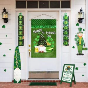 Surfapans Happy St Patricks Day Gnome House Flag 28x40 Inch Double Sided Green Shamrock Clover Outside Burlap Gold Coin Beer Large Outdoor Yard Flags Porch Home Farmhouse Decoration