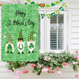 Surfapans Happy St Patricks Day House Flag 28x40 Inch Double Sided Outside Burlap Gnome Green Shamrock Clover Large Outdoor Yard Flags Porch Home Farmhouse Decoration