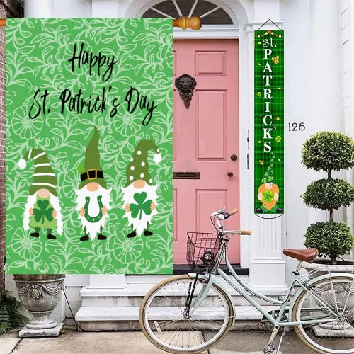 Surfapans Happy St Patricks Day House Flag 28x40 Inch Double Sided Outside Burlap Gnome Green Shamrock Clover Large Outdoor Yard Flags Porch Home Farmhouse Decoration