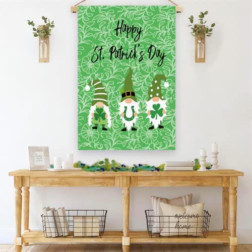 Surfapans Happy St Patricks Day House Flag 28x40 Inch Double Sided Outside Burlap Gnome Green Shamrock Clover Large Outdoor Yard Flags Porch Home Farmhouse Decoration