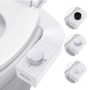 addot ultra-slim bidet attachment for toilet - easy left/right hand, 3 color knob installation(silver, white, black), dual nozzle (feminine/posterior wash), adjustable water pressure, non-electric