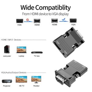 BERLAT HDMI to VGA Adapter Converter, Audio Output Computer Set-top Box Connector Dongle for Laptop, PC, Monitor, Projector, HDTV, Chromebook, Roku, Xbox -3.5mm Stereo Cable Included