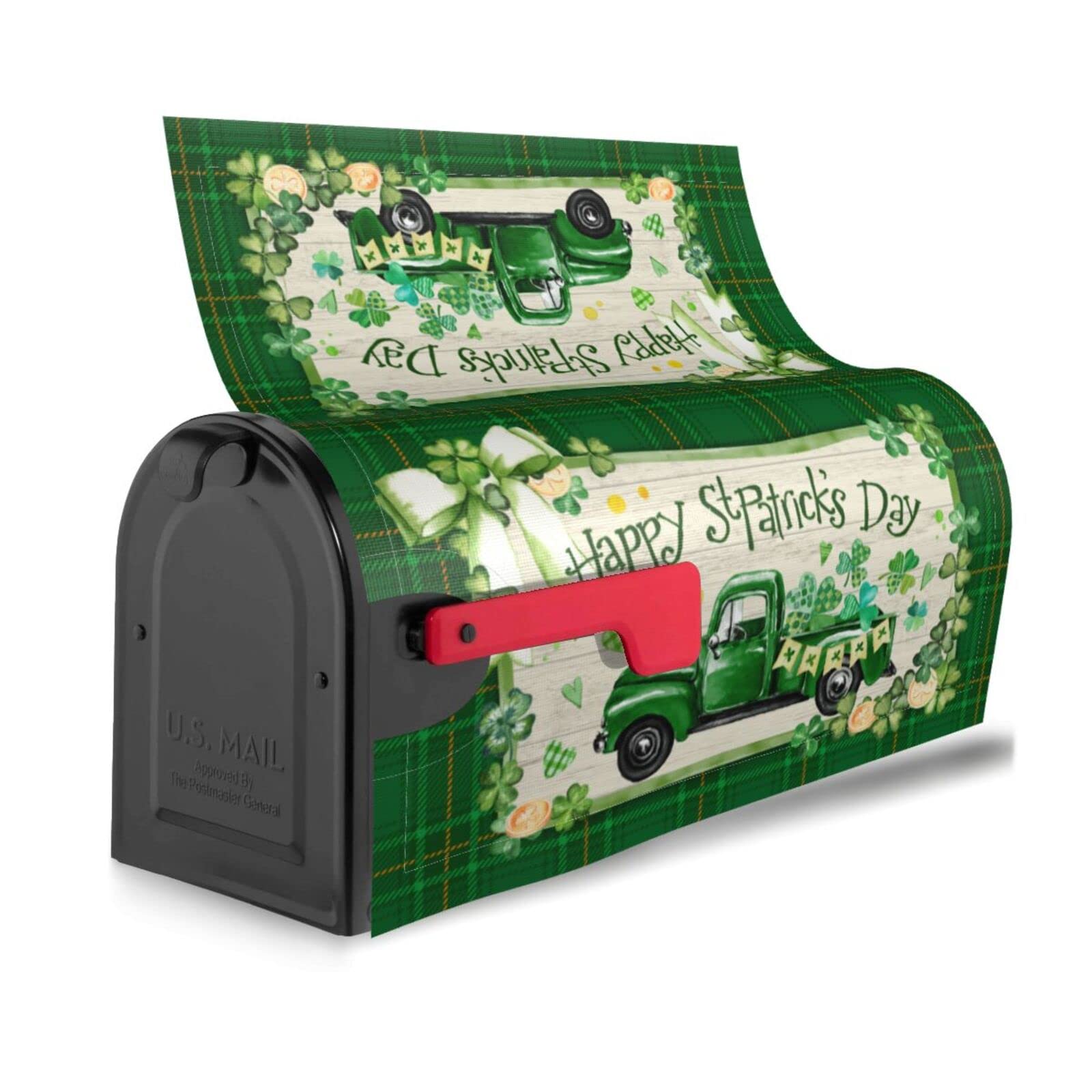 St Patrick's Day Mailbox Covers Green Truck Mailbox Covers Magnetic Standard Size 21x18 Inch Green Clover Letter Box Cover Wrap Decoration for Outside