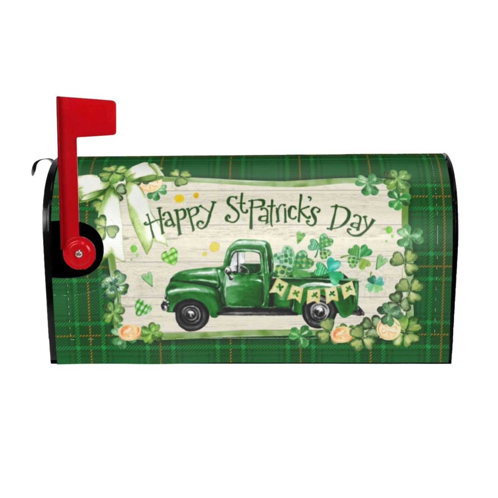St Patrick's Day Mailbox Covers Green Truck Mailbox Covers Magnetic Standard Size 21x18 Inch Green Clover Letter Box Cover Wrap Decoration for Outside
