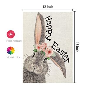 CROWNED BEAUTY Happy Easter Bunny Garden Flag 12X18 Inch Double Sided for Outside Small Burlap Yard Holiday Flag