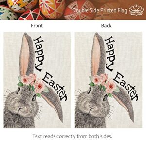 CROWNED BEAUTY Happy Easter Bunny Garden Flag 12X18 Inch Double Sided for Outside Small Burlap Yard Holiday Flag