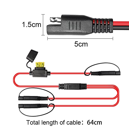 YACSEJAO SAE Spliiter Extension Cable 16AWG 2FT/60CM 1 to 2 SAE Connector Power Charger Adapter with 20A Protection Fuse and SAE Polarity Reverse Connector