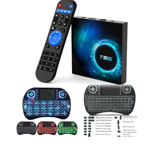 2023 T95 Virtionz Android TV Box 10.0 4GB RAM 128GB ROM, 2.4G/5.8GHz WiFi Bluetooth Wireless Mini Keyboard Ultra HD 6K HDR TV Box