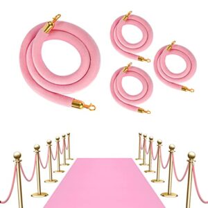 vevitts 4 pcs pink velvet stanchion 6.4ft velvet rope, crowd control ropes barrier with polished gold hooks, thick stanchion queue barrier rope