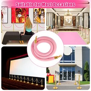 Vevitts 4 pcs Pink Velvet Stanchion 6.4FT Velvet Rope, Crowd Control Ropes Barrier with Polished Gold Hooks, Thick Stanchion Queue Barrier Rope