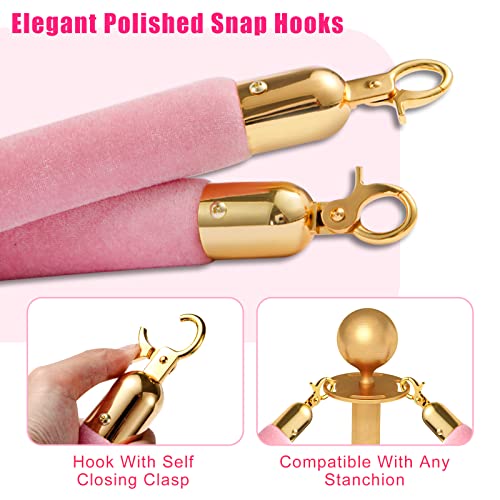 Vevitts 4 pcs Pink Velvet Stanchion 6.4FT Velvet Rope, Crowd Control Ropes Barrier with Polished Gold Hooks, Thick Stanchion Queue Barrier Rope