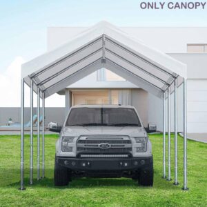 10'x20' Upgraded Carport Replacement Top Canopy Cover for Car Garage Shelter Tent Party Tent with Ball Bungees White (Only Top Cover, Frame is not Included)