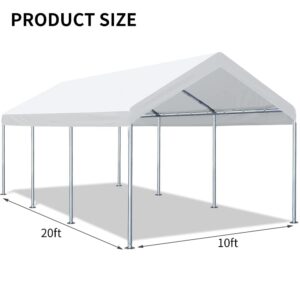 10'x20' Upgraded Carport Replacement Top Canopy Cover for Car Garage Shelter Tent Party Tent with Ball Bungees White (Only Top Cover, Frame is not Included)