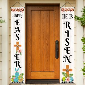 he is risen porch banners for easter day decorations outdoor, happy easter religious door banners 12x72inches for front door/outside hanging decors & ornament
