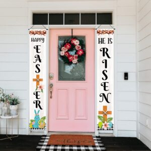 He is Risen Porch Banners for Easter Day Decorations Outdoor, Happy Easter Religious Door Banners 12x72Inches for Front Door/Outside Hanging Decors & Ornament