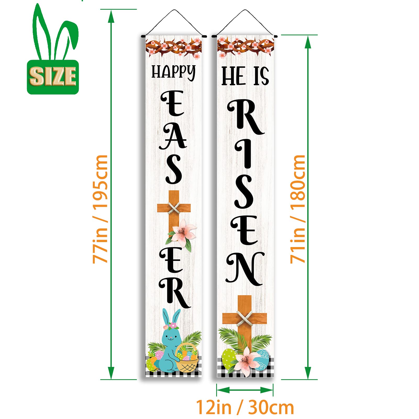 He is Risen Porch Banners for Easter Day Decorations Outdoor, Happy Easter Religious Door Banners 12x72Inches for Front Door/Outside Hanging Decors & Ornament