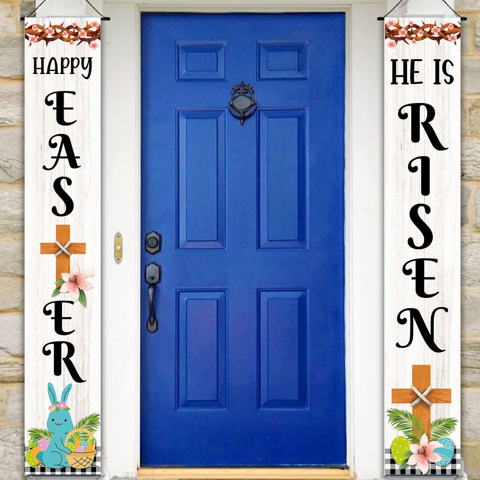 He is Risen Porch Banners for Easter Day Decorations Outdoor, Happy Easter Religious Door Banners 12x72Inches for Front Door/Outside Hanging Decors & Ornament