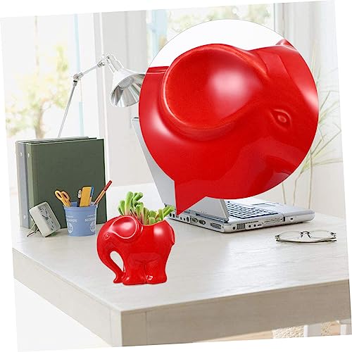 Angoily Plants Outdoor Container for Plant Desktop Decorations Bonsai Red Decor Cartoon Small Office Nursery Cute Pots/Planter/Container Pot Elephant Containers Home Shape Creative Table