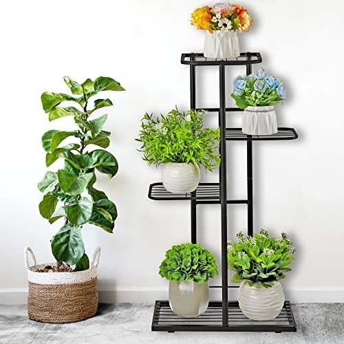 JEPRECO Metal Plant Stand 4 Tier 5 Potted, Multiple Flower Pot Holder Shelves Organizer Rack for Garden Balcony Patio Living Room Indoor Outdoor, White