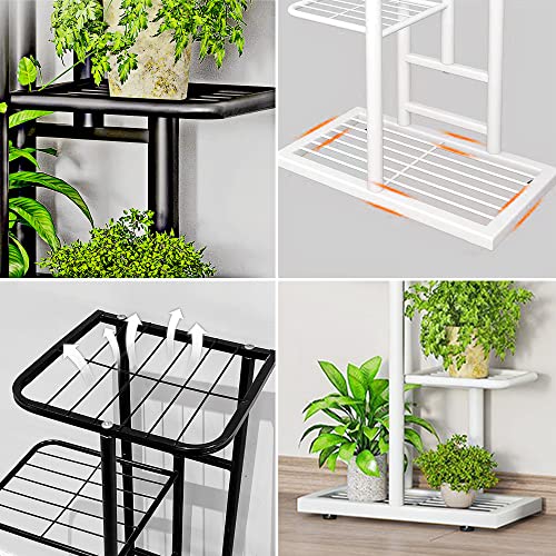 JEPRECO Metal Plant Stand 4 Tier 5 Potted, Multiple Flower Pot Holder Shelves Organizer Rack for Garden Balcony Patio Living Room Indoor Outdoor, White