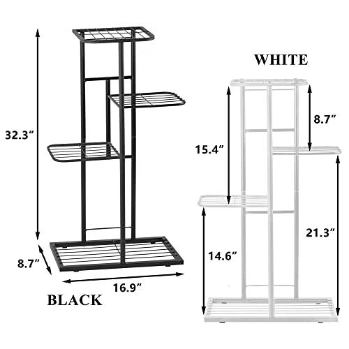 JEPRECO Metal Plant Stand 4 Tier 5 Potted, Multiple Flower Pot Holder Shelves Organizer Rack for Garden Balcony Patio Living Room Indoor Outdoor, White