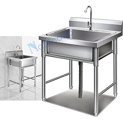 Free Standing Utility Sink Commercial Grade Laundry Tub Culinary Sink for Outdoor Indoor, Garage, Restaurant, Kitchen, Laundry/Utility Room, 304 Stainless Steel 50x50x80cm