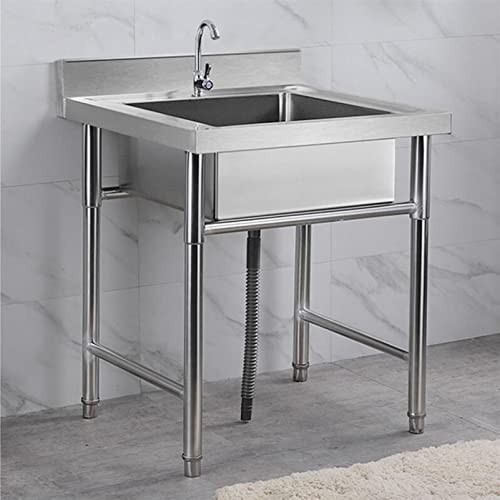 Free Standing Utility Sink Commercial Grade Laundry Tub Culinary Sink for Outdoor Indoor, Garage, Restaurant, Kitchen, Laundry/Utility Room, 304 Stainless Steel 50x50x80cm