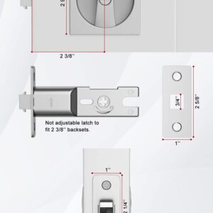 goldenwarm Bed/Bath Pocket Door Lock, Satin Nickel Contemporary Privacy Square Pocket Door Hardware, Flush Pocket Door Latch, 2-3/8" Backset