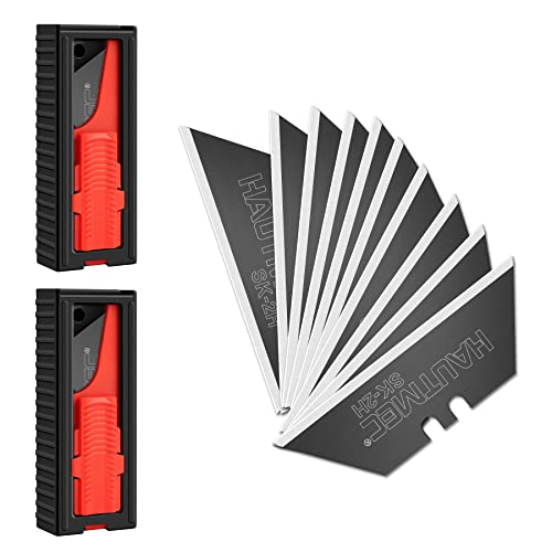 HAUTMEC 20-Pack Utility Knife Blades with a Safety Dispenser, Standard Replacement Blades for Heavy Duty Utility Knives and Box Cutters, Sharper SK2H Black Blades HT0265-2PCS