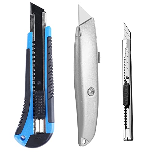 Utility Knife - Set of 3 - Brozigo Retractable Razor Knife Set - Box Cutter