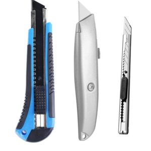 Utility Knife - Set of 3 - Brozigo Retractable Razor Knife Set - Box Cutter