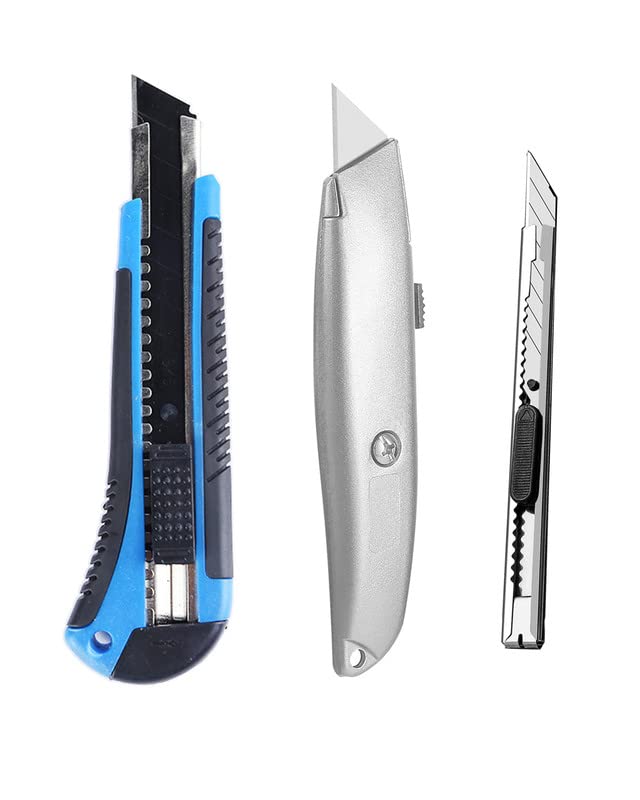 Utility Knife - Set of 3 - Brozigo Retractable Razor Knife Set - Box Cutter