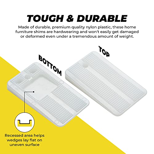 Qualihome Nylon Plastic Shims for Leveling - Clear Plastic Wedges for Home Furniture, Toilet, Bed, Restaurant Table Wedges - Non Slip Levelers, Stabilizers with Ribbed Design - 1-1/8" x 2" (30 PACK)