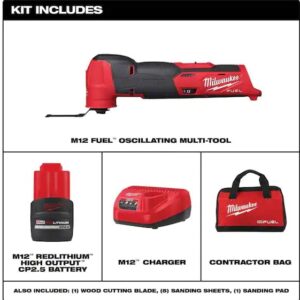 Milwaukee M12 FUEL 12V Lithium-Ion Cordless Oscillating Multi-Tool Kit w/High Output 2.5 Ah Battery, Charger, Accessories & Bag