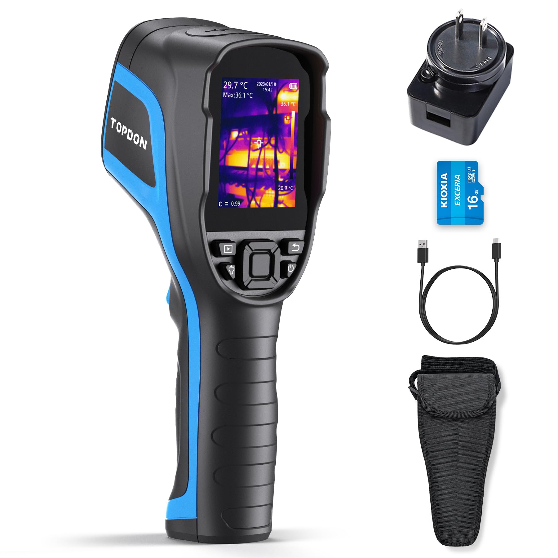 TOPDON TC004 Thermal Imaging Camera, 256 x 192 IR High Resolution 12-Hour Battery Life Handheld Infrared Camera with PC Analysis and Video Recording Supported, 16GB Micro SD Card