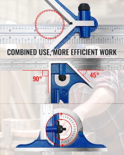 NTSUMI 12 Inch 4 Combination Square Ruler Set Protractor Satin, 4-R Graduation, Blue