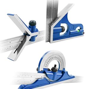 NTSUMI 12 Inch 4 Combination Square Ruler Set Protractor Satin, 4-R Graduation, Blue