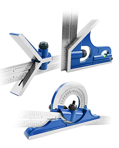 NTSUMI 12 Inch 4 Combination Square Ruler Set Protractor Satin, 4-R Graduation, Blue