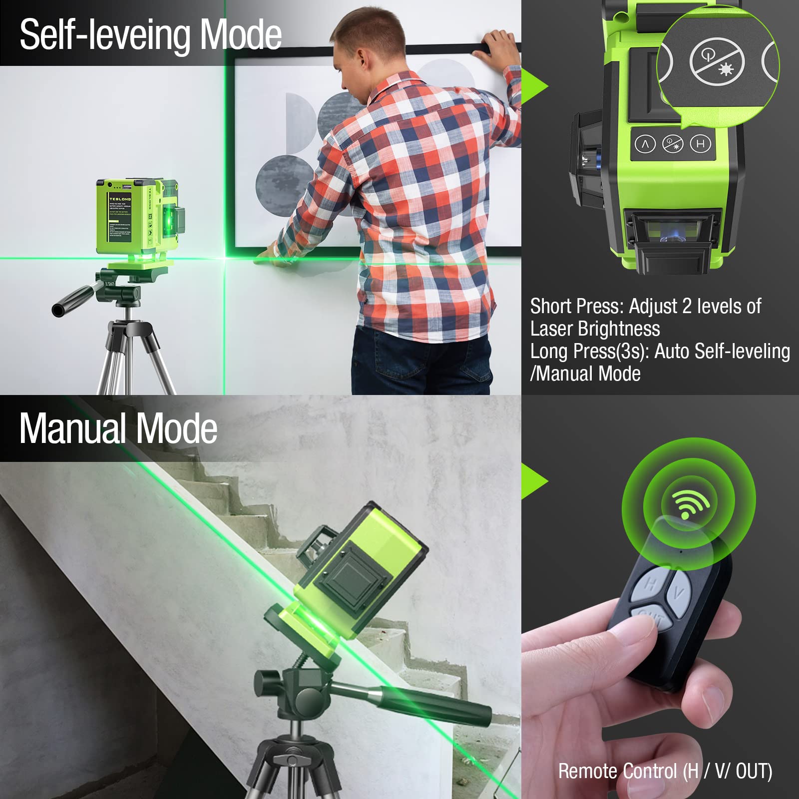 Laser Level, Teslong Self-Leveling 3x360° Cross Laser for Construction and Picture Hanging, 12-Line laser with Remote Control, 9600mAh Battery, Magnetic Bracket, Hard Carry Case