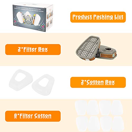 6001 Filter Cartridges for Respirator Mask with Filters, Dust-Proof, Painting-Proof, Organic Vapor, Pollen and Chemical Cartridges (Brown)