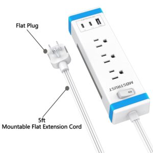 Mostrust 3-Outlet Power Strip, White, 5 Feet